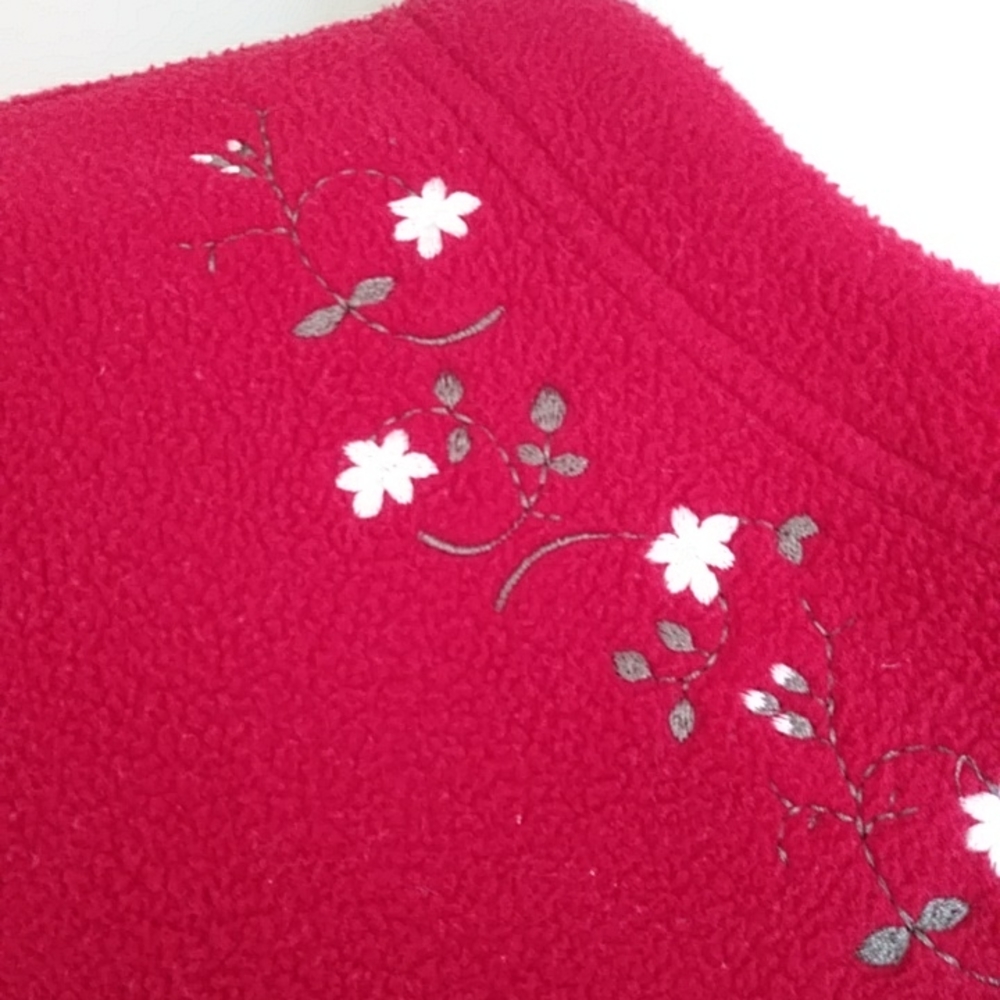 L.L. Bean Fleece Floral Button Up Embroidered Cardigan Sweater XS Regular Red - Picture 5 of 16